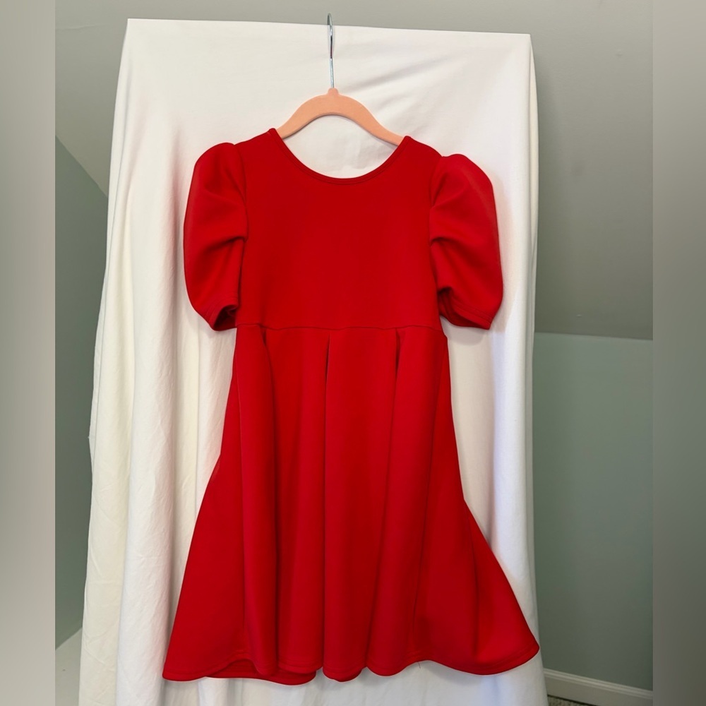 SHEIN Vibrant Red Puff Sleeve Girls Dress size 7Y